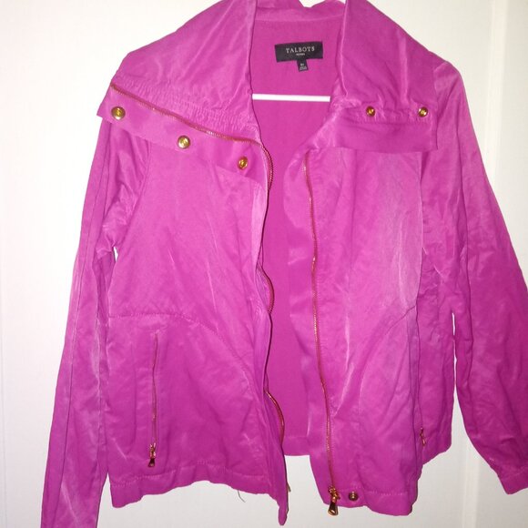 Talbot's hot pink gold button zip up jacket- sized M - Picture 4 of 6